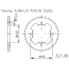 Kettenrad 38Z Teilung 520 schwarz Innendurchmesser 120 Lochkreis 142 passend für: CAN - AM DS