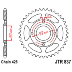 Kettenrad 39Z für Motorräder, Teilung 428, Innendurchmesser 60 mm, Lochkreis 92 mm