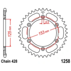 Kettenrad 54Z Teilung 428 Innendurchmesser 125 Lochkreis 153 passend für: Honda XR