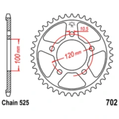 Kettenrad 44Z Teilung 525 Innendurchmesser 100 Lochkreis 120 passend für: Aprilia Shiver, Dorsoduro, Mana