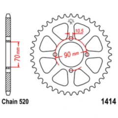 Kettenrad 43Z Teilung 520 Innendurchmesser 070 Lochkreis 090 passend für: Kawasaki KFX, KEF