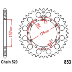 Kettenrad 38Z Teilung 520 Innendurchmesser 152 Lochkreis 175 passend für: Yamaha YFZ, YFM, YFS