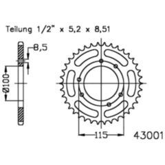 Kettenrad 48Z Teilung 420 schwarz Innendurchmesser 100 Lochkreis 115 passend für: Gilera GSM