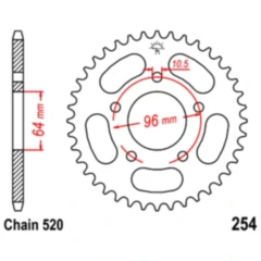 Kettenrad 37Z Teilung 520 Innendurchmesser 064 Lochkreis 096 passend für: Honda CBF, XL