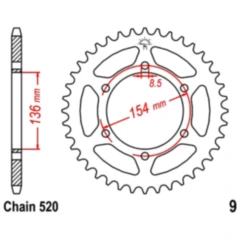 Kettenrad 47Z Teilung 520 Innendurchmesser 136 Lochkreis 154 passend für: BMW G
