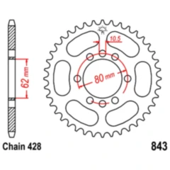 Kettenrad 53Z Teilung 428 Innendurchmesser 062 Lochkreis 080 passend für: Yamaha DT