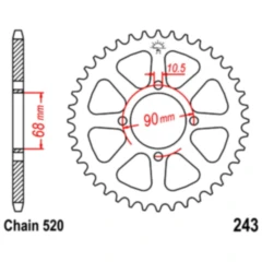 Kettenrad 42Z Teilung 520 Innendurchmesser 068 Lochkreis 090 passend für: Honda MTX