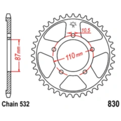 Kettenrad 46Z 532 Teilung - Innendurchmesser 87mm, Lochkreis 110