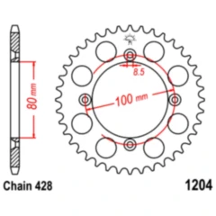 Kettenrad 50Z Teilung 428 Innendurchmesser 080 Lochkreis 100 passend für: AJP PR3