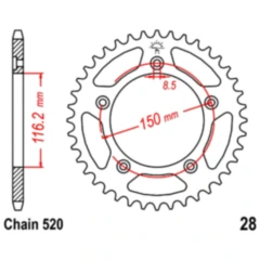 Kettenrad 42Z Teilung 520 Innendurchmesser 116 Lochkreis 150 passend für: Aprilia RS