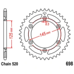 Kettenrad 44Z Teilung 520 Innendurchmesser 125 Lochkreis 145 passend für: Cagiva W8, W16