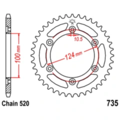 Kettenrad 42Z Teilung 520 Innendurchmesser 100 Lochkreis 124 passend für: Ducati Monster, Supersport, S