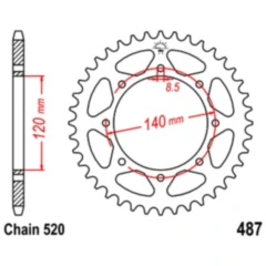 Kettenrad 37Z Teilung 520 Innendurchmesser 120 Lochkreis 140 passend für: Kawasaki KLE, KLR, W