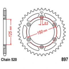Kettenrad 45Z Teilung 520 Innendurchmesser 125 Lochkreis 150 passend für: Husqvarna FE, FC, TE