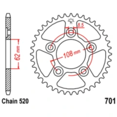 Kettenrad 43Z Teilung 520 Innendurchmesser 062 Lochkreis 108 passend für: Cagiva Mito, Raptor, Supercity