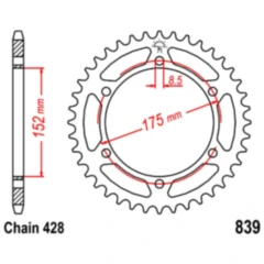 Kettenrad 57Z Teilung 428 für Motorräder
