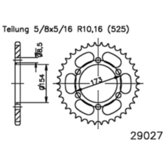 Kettenrad 43Z Teilung 525 schwarz Innendurchmesser 154 Lochkreis 173 passend für: Aprilia RST
