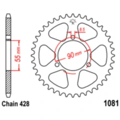 Kettenrad 46Z Teilung 428 Innendurchmesser 055 Lochkreis 090 passend für: Rieju NKD, RS - 2