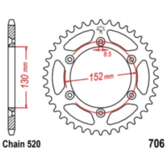 Kettenrad 46Z Teilung 520 Innendurchmesser 130 Lochkreis 152 passend für: Aprilia SXV, RXV