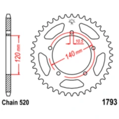 Kettenrad 42Z Teilung 520 Innendurchmesser 120 Lochkreis 140 passend für: Triumph Bonneville, Scrambler, Thruxton