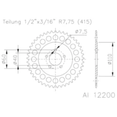 Alu - Kettenrad 38Z Teilung 415 silber Esjot Innendurchmesser 040 Lochkreis 060 passend für: Husqvarna SM, CR