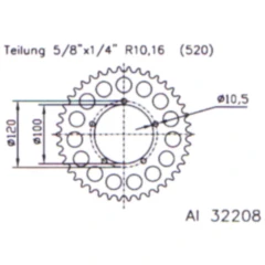 Alu - Kettenrad 40Z Teilung 520 silber Esjot Innendurchmesser 100 Lochkreis 120 passend für: Aprilia RS, RSV, Tuono