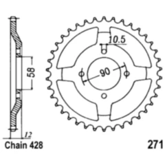 Kettenrad 50Z Teilung 428 Innendurchmesser 058 Lochkreis 090 passend für: Honda NX, CLR